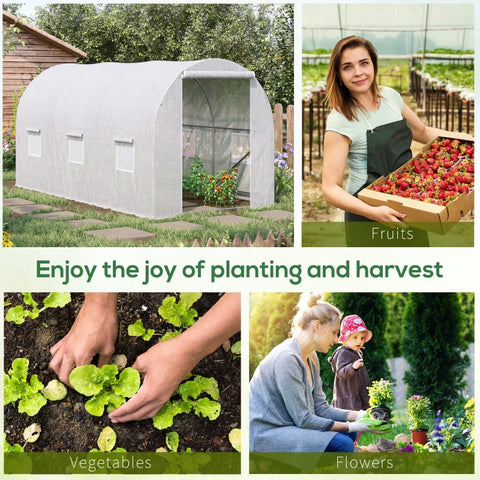Rootz Greenhouse - Walk in Greenhouses - Outdoor Poly Tunnel - Galvanised Steel Frame - White - 3.5L x 2W x 2H m