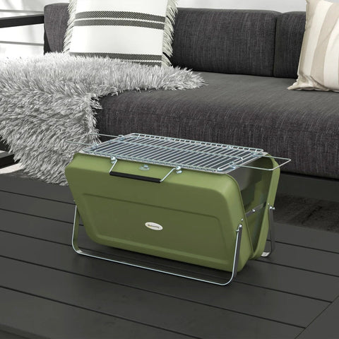 Rootz Charcoal Grill - Grill Rack - Charcoal Tray - Ash Tray - Metal Housing - Metal - Stainless Steel - Green - 47L x 30W x 28H cm