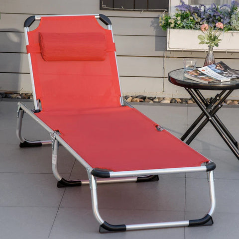 Rootz Sun Lounger - Garden Lounger - Aluminum Fabric Lounger - Relaxation Lounger - 5-way Adjustable - Foldable - Ergonomic - Mesh Red - 165 x 60 x 76 cm