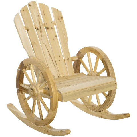 Rootz Rustic Rocking Chair - Garden Chair - Wagon Wheel Design - Weatherproof - Fir Wood - Natural - 68 x 88 x 92 cm