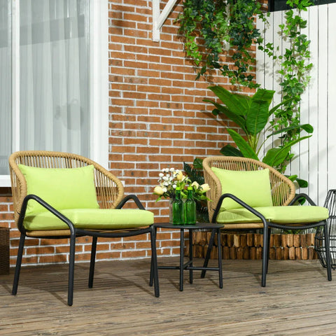 Rootz Polyrattan Garden Furniture - Rattan Patio - Seat Cushions - 3 Piece Seat - Back Cushions - Faux Rattan - Metal Frame - Polyester - Green - 47W x 48D cm