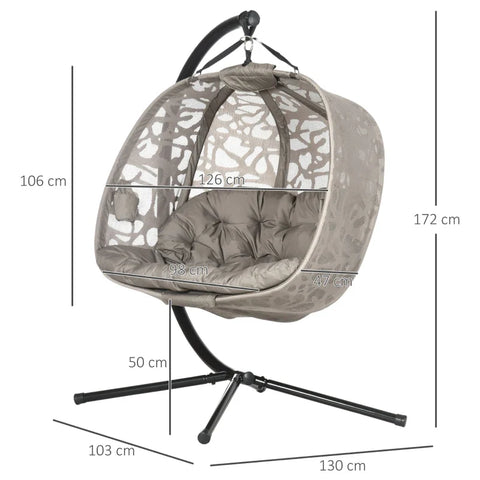 Rootz Hanging Chair for 2 People - Folding Seat Basket - Large Seat Cushion - Sand + Black - 130 x 103 x 172 cm