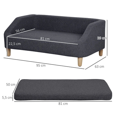 Rootz Dog Sofa - Pet Sofa - Medium - Large Dogs - Dog Couch - Raised Design - Dog Chair - Wooden Legs - Foam - Plastic - Dark Gray - 95 X 63 X 39 Cm