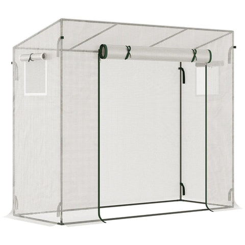 Rootz Greenhouse with Side Window - Roll Up Door - Windproof - Steel Frame - Plastic Tarpaulin - White - 200 x 68 x 196 cm