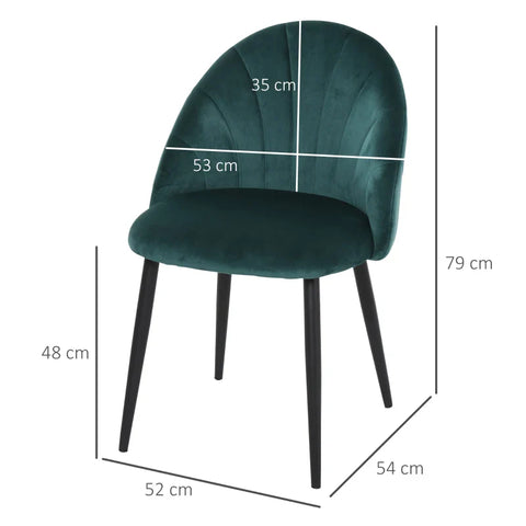 Rootz Dining Room Chairs - Soft Padding - Seating Comfort - Slim Metal Legs - Ergonomic Design - Velvet-like Polyester - Metal Legs - Green - 52W x 54D x 79H cm