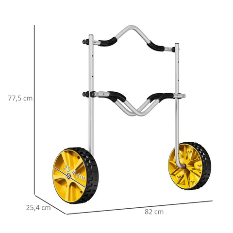 Rootz Kayak Cart - Aluminum Transport Cart - Aluminum - Silver + Yellow - 82x25.4x77.5 cm