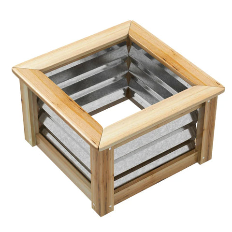 Rootz Raised Bed - Self-draining - Open Bottom - Metal + Wood - Greenhouse & Gardening - Natural + Silver - 45 x 45 x 30cm