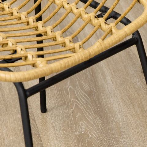 Rootz Set of 2 Boho Style Dining Chairs - Accent Chair - PE Rattan - Natural + Black - 44cm x 58cm x 85cm