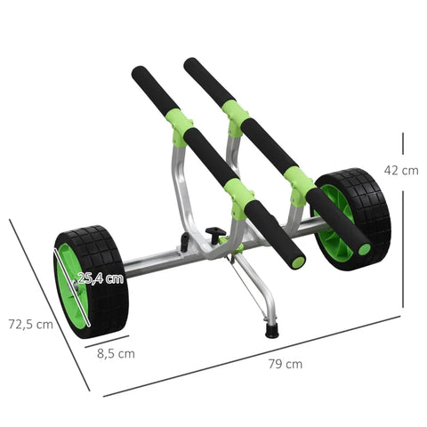 Rootz Boat Trolley - Adjustable Width - Load Capacity Up To 100 Kg - Aluminum - Black + Green - 79 x 72.5 x 42 cm