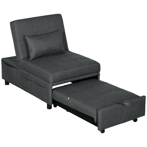 Rootz Reclining Chair - Sleeping Chair - 3-in-1 Armchair - Linen Look - Including Cushion - Dark Gray - 65.5 cm x 104 cm x 81 cm