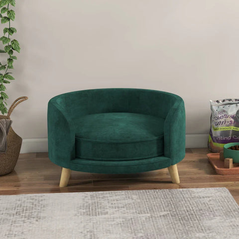 Rootz Dog Bed - Thick Cushion - Dog Sofa - Elegant Design - Pet Sofa - Eucolyptus - Eucalyptus Wood - Green - 68L x 68W x 35H cm
