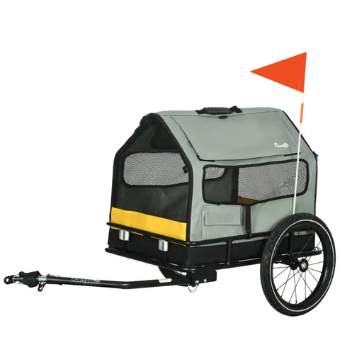 Rootz Dog Trailer - 1 Pennant - Bicycle Trailer - Weather Resistant - Animal Trailer - Weighing Up 10kg - Oxford Cloth-steel - Gray - 132L x 65W x 74H cm