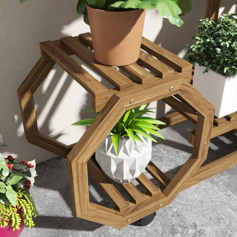 Rootz Flower Shelf - 6 Shelves - Plant Shelve - Flower Rack - Mobile Shelve - Indoor & Outdoor - Fir Wood - Dark Brown - 86 x 30 x 102cm