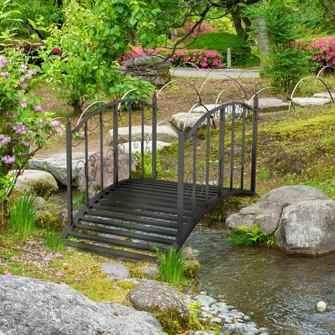 Rootz Garden Bridge - Vintage Style - Garden Pond Decoration - Curved Bridge Frame - Metal - Black - 119x67x70cm