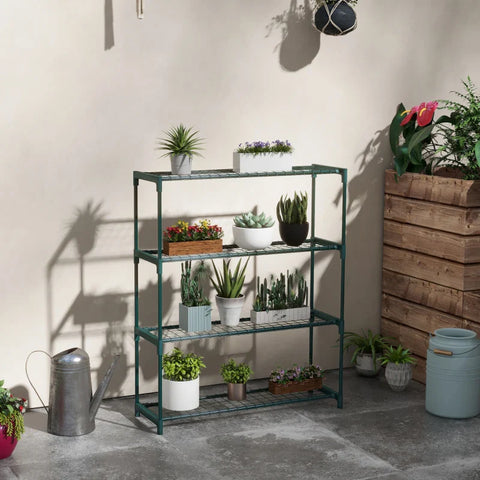 Rootz Plant Shelf - Flower Stairs - Modern Design - Plant Stairs - 4 Shelves - Steel - Dark Green - 89cm X 28cm X 107cm