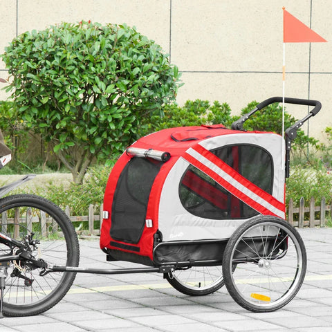 Rootz Dog Buggy - Dog Cart - Pet Buggy - Pet Bike Trailer - Dog Stroller - Safety Leash Reflectors - Red - 140cm x 72.5cm x 108cm