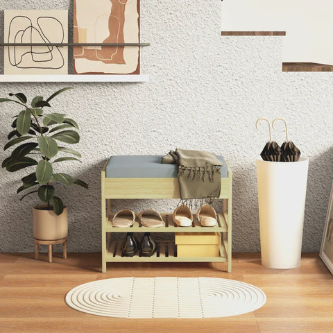 Rootz Shoe Rack - 2 Shelves - Seat Padding - Bamboo - Gray + Natural - 55 cm x 35 cm x 46 cm