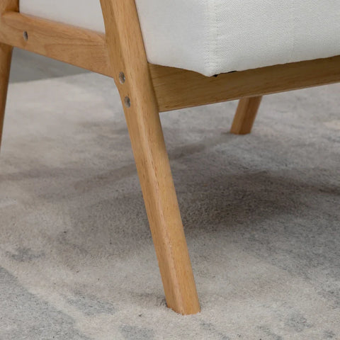 Rootz Upholstered Armchair - In Scandi Design - Velvet Look - Solid Wood Frame - Rubber Wood - Natural + Cream - 68 x 74 x 82cm