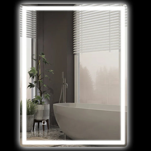 Rootz Bathroom Mirror - LED Bathroom Mirror - Wall Mirror - Anti-fog Function - Aluminum Alloy - White - 60 x 80 x 4 cm