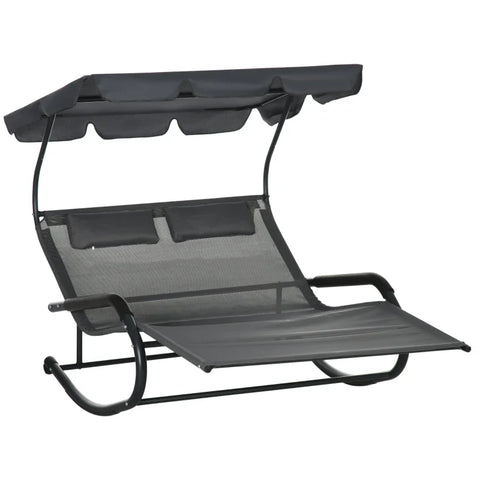 Rootz Double Sun Lounger - 2 People with Cushion and Canopy - Sunbeds - Dark Gray - 200cm x 139cm x 140cm