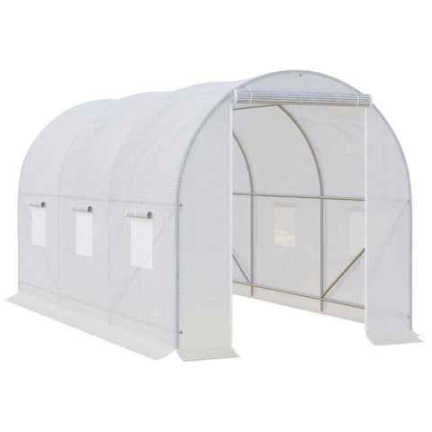 Rootz Greenhouse - Walk in Greenhouses - Outdoor Poly Tunnel - Galvanised Steel Frame - White - 3.5L x 2W x 2H m