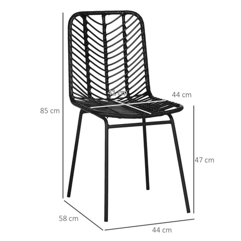 Rootz Dining Room Chairs - Accent Chairs - Boho Style - Kitchen Chairs - Steel Legs - Modern Design - PE Rattan+steel - Black - 44L x 58W x 85H cm
