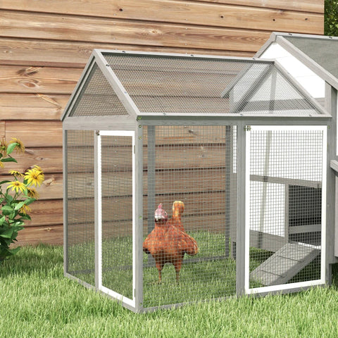 Rootz Chicken Coop - Small Animal Coop - 2 Outdoor Enclosures - 1 Nesting Box - 2 Ramps - Asphalt Roof - Weatherproof - Gray - 247cm x 125cm x 113.5cm