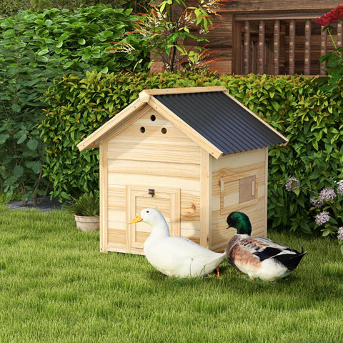 Rootz Duck House - Small Animal Pen - Weatherproof - 2 Entrances - 2 Ramps - Natural + Black - 78 x 90 x 92 cm