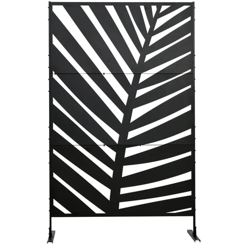 Rootz Outdoor Privacy Screen - Painted Steel Frame - Palm Leaf - Silhouette Design - Black - 122L x 45W x 198H cm