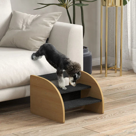 Rootz Pet Stairs - Dog Stairs - 3 Steps - Small Dog - Chipboard - Carpet Fabric - Oak + Black - 38.5cm x 38.5cm x 30cm