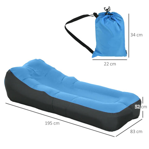 Rootz Air Mattress - Inflatable Bean Bag - Waterproof - Load Capacity 200 Kg - Carry Bag - Tear-resistant - Long-lasting - Polyester-PE - Blue - 195L x 83W x 52H cm