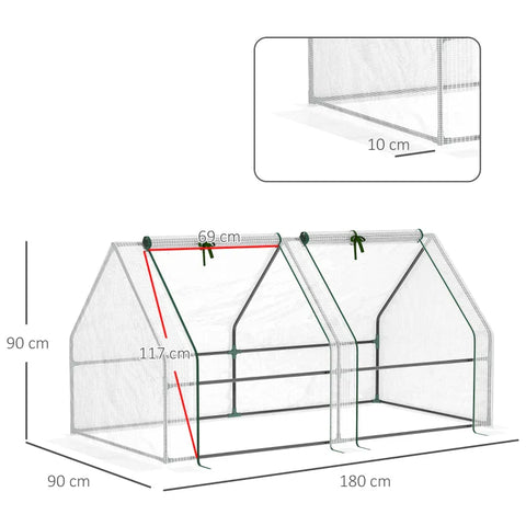 Rootz Greenhouse - Mini Greenhouse - 2 Zip Doors - Tear Resistant Film - UV-resistant - Metal Frame - White - 1.8 x 1 x 1m