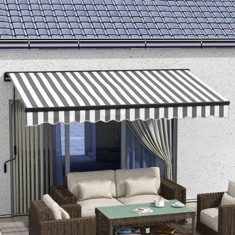 Rootz Sun Awning - Weather Resistant - Awning Patio - 1 Hand Crank - Wall Mounts - Remote Control - Aluminum - Polyester - Gray-white - 395L x 250W cm