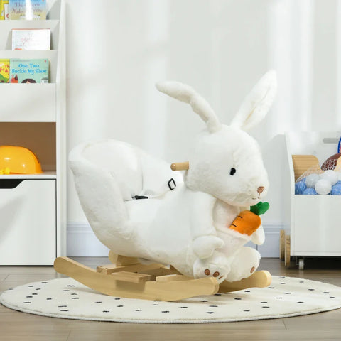 Rootz Rocking Horse In Rabbit Design - Sound Effects - Lap Belt - For Children Up To 3 Years - White - 60 x 33 x 50 cm