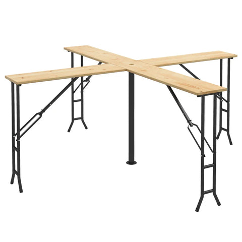 Rootz Picnic Table - Outdoor Folding Table - Up To 20 People - Weatherproof - Metal-fir Wood - Natural-black - 2.4x2.4x1m