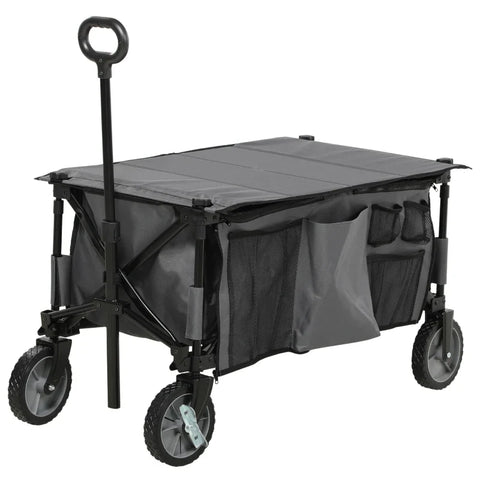 Rootz Garden Trolley - Cargo Traile On Wheels - Folding Handcart - 5 Side Pockets - Adjustable Handle - Up To 120 Kg - Steel - Dark Gray - 100 x 55 x 93 cm