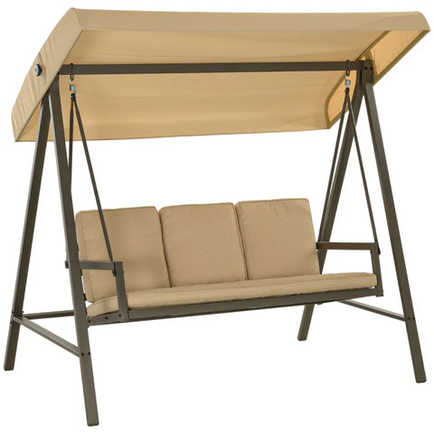 Rootz Garden Swing Chair - Hollywood Swing - Bench Adjustable - Back Cushions - Sun Canopy - Seat Cushion - Steel - Textline - Beige - Brown - 200cm X 125cm X 175cm