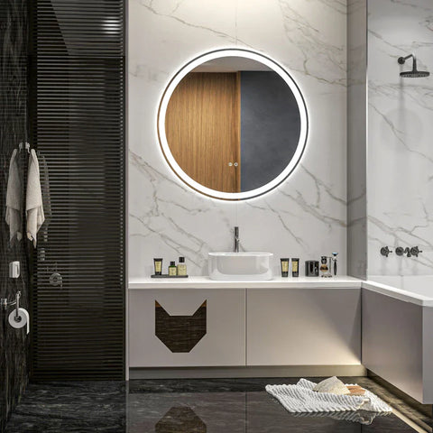 Rootz LED Bathroom Mirror - Backlight - Touch Function - Wall Mirror - Anti-fog Function - Glass - White + Silver - Ø80 x 3.3 cm
