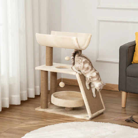 Rootz Cat Scratching Post - Including Toys - Cat Bed - Chipboard - Plush - Sisal - Light brown - 60 Cm X 30 Cm X 76 Cm