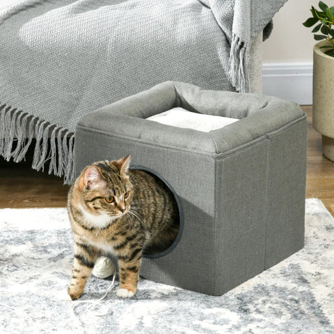 Rootz Cat Cave - Cat Bed - Cat House - 2-in-1 Cat Cave - MDF - Imitation Linen - Green - 36.5 x 36.5 x 33 cm