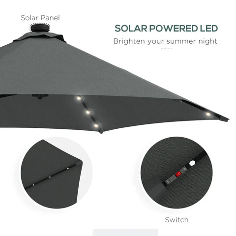 Rootz Parasols - Garden Umbrella - LEDs - Solar Module - Cantilever Umbrella - Weatherproof - Protective Cover - Sun Protection - Steel-polyester - Dark Gray - Ø290 x 260 cm