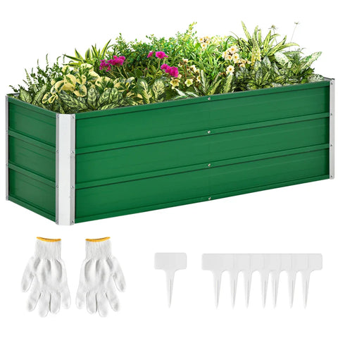 Rootz Metal Raised Bed - 2 Separate Planting Areas - Open Ground - Cold Frame - Easy Assembly - Green - 125 x 47 x 40cm