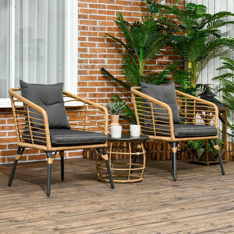 Rootz 3 Piece Weather Resistant Bistro Set - 1 Side Table - 2 Chairs - Sand + Dark Grey - 62cm x 65cm x 78cm