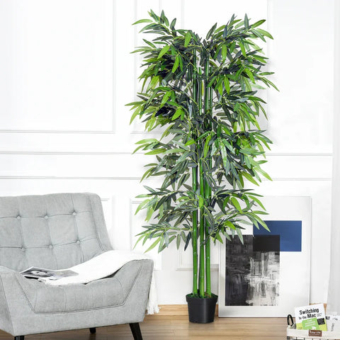 Rootz Artificial Plant - Artificial Bamboo - Artificial Bamboo Tree Plant - Home - Office - Green + Black - 20cm x 20cm x 180cm