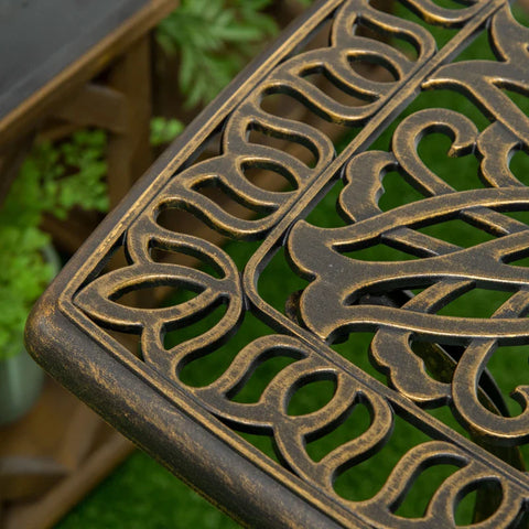 Rootz Garden Table - Decorative Vintage Design With Umbrella Hole - Coffee Table - Cast Aluminum - Bronze - 54 x 54 x 52.5 cm