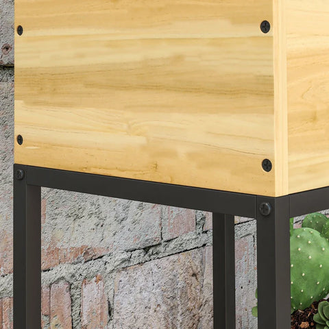 Rootz Raised Bed Planter - Industrial Design - Weather Resistant - Fleece Liner - Bed Box - Steel+fir Wood - Natural Wood - 22L x 22W x 54H cm