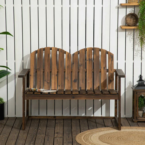 Rootz Garden Bench For 2 People - Two-seater Bench - Rustic Design - Fir Wood - Dark Brown - 114x63x86 cm
