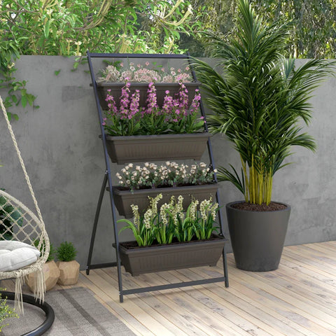 Rootz Plant Stairs - Flower Stairs - Planter Box - Stackable - Weather Resistant - Brown - 76cm x 79cm x 162cm