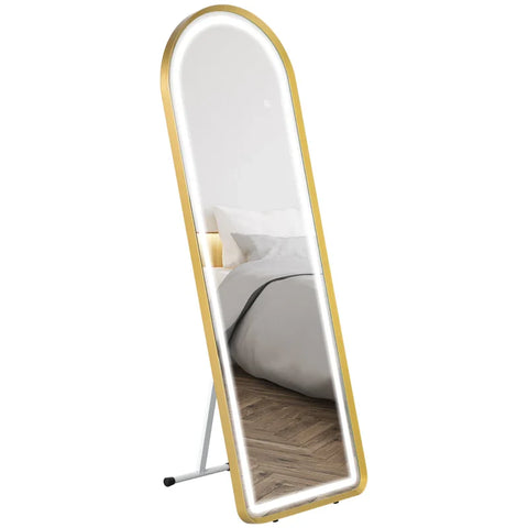 Rootz Standing Mirror - Wall Mirror - Full-length Mirror - Including Wall Mounting - Tempered Glass - Aluminum Alloy - Gold - 50 x 4 x 151.5 cm