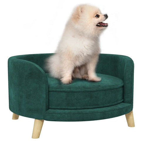 Rootz Dog Bed - Thick Cushion - Dog Sofa - Elegant Design - Pet Sofa - Eucolyptus - Eucalyptus Wood - Green - 68L x 68W x 35H cm